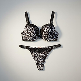 VS  siyah beyaz desenli taş detaylı sütyen takımı