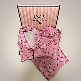 6007 şeker pembe kalp desenli pijama takımı