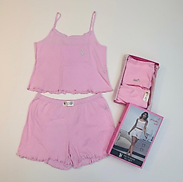 VS pınk  fitilli kumaş askılı şort takım