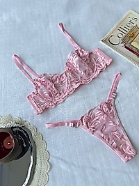 pudra gül desenli sütyen takımı