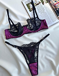 mürdüm saten balenli sütyen takımı