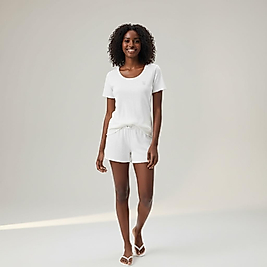 VS Ecru fitilli tşort sort takım