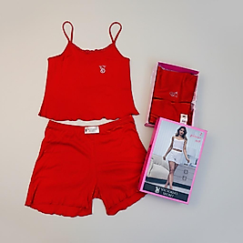 VS kırmızı  fitilli askılı  sort takım