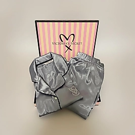 5008  Gümüş gri uzun pijama takımı