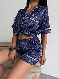 Çiçek desenli saten pijama takımı  ( toka hediyeli  )