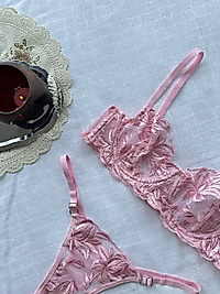 pudra gül desenli sütyen takımı