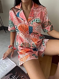 bohem desenli saten pijama takımı ( toka hediyeli )