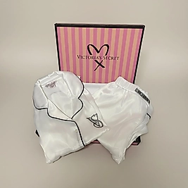 5005 Beyaz siyah taşlı uzun pijama