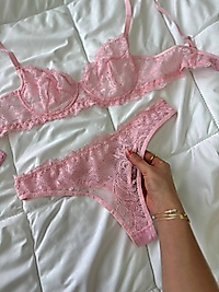 pudra dantelli sütyen takımı