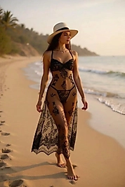 black dantel plaj ve ev geceliği