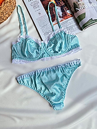 Su yeşili balenli sütyen takımı