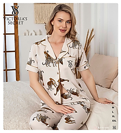 leopar desenli pamuklu pijama takımı